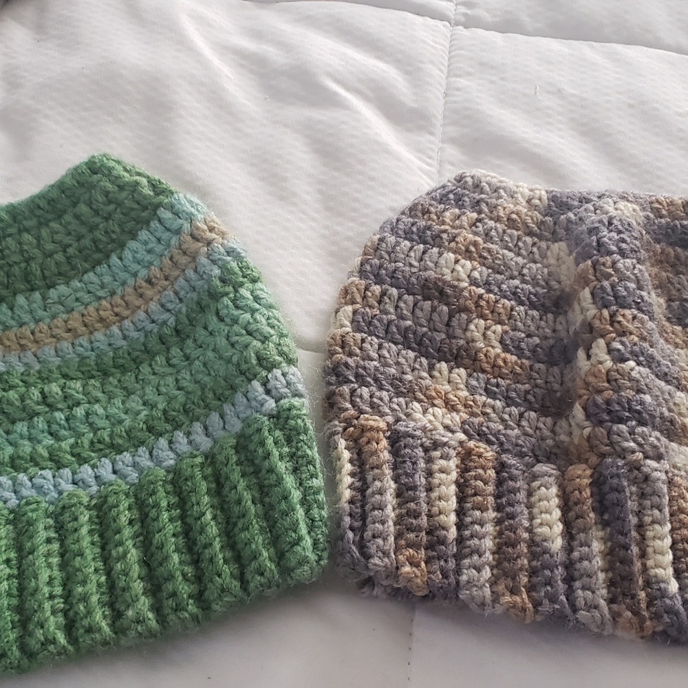 2 ponytail-messy bun winter hats